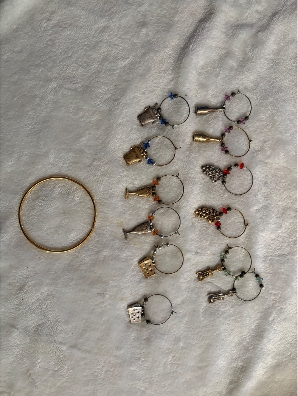 set of wine glass charms with ring to hold - 12 total